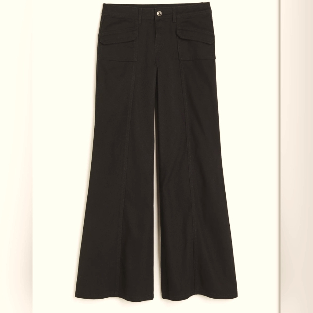 NWT H&M Black Twill Wide leg Jeans< Front Flap Pockets - DIVIDED